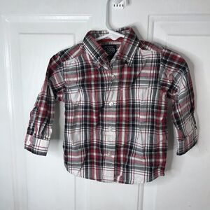 Place 12 M boy button down long sleeve red and black